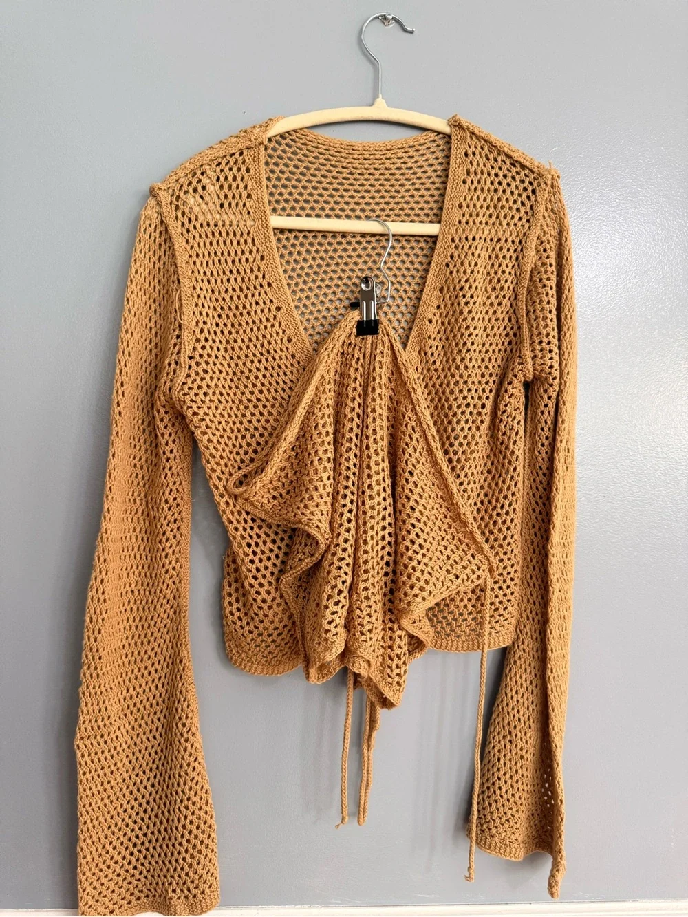 Fashion Nova Crocheted Two-Piece Swim Coverup in Camel Brown